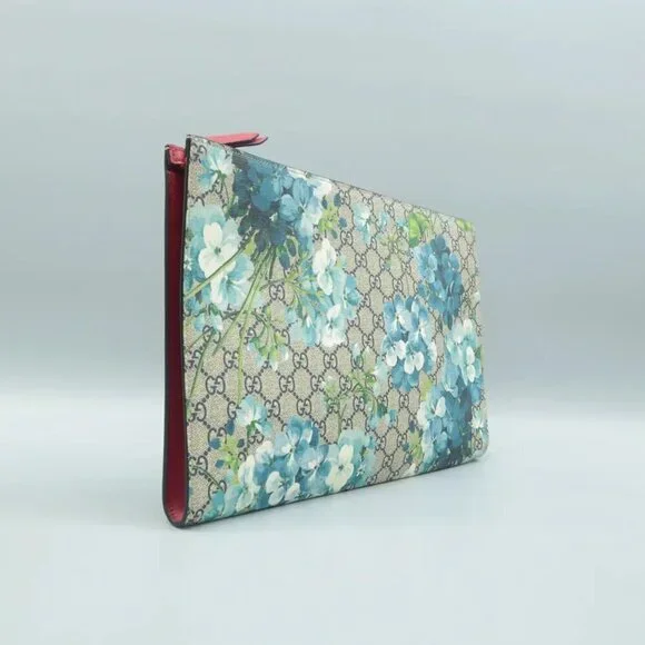 100% Authentic GUCCI Blooms Blue Canvas Clutch Bag 552-060724 - Picture 3 of 12
